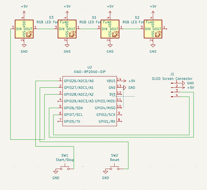PomodoroPebble custom 2-layer KiCad PCB layout and routed copper traces